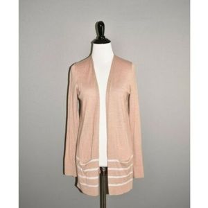 LOFT Pink Striped Wool Blend Open Cardigan